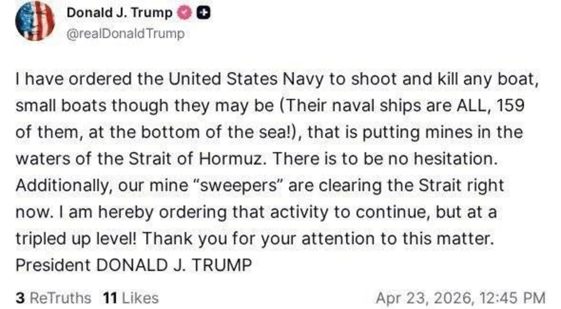 پیام ترامپ در «تروث سوشال»