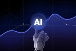 هوش مصنوعی (AI) روی یک نمودار رشد دیجیتال توسط دست رباتیک