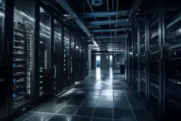 رینگ‌های سرور و تجهیزات دیتاسنتر در یک اتاق سرور مدرن