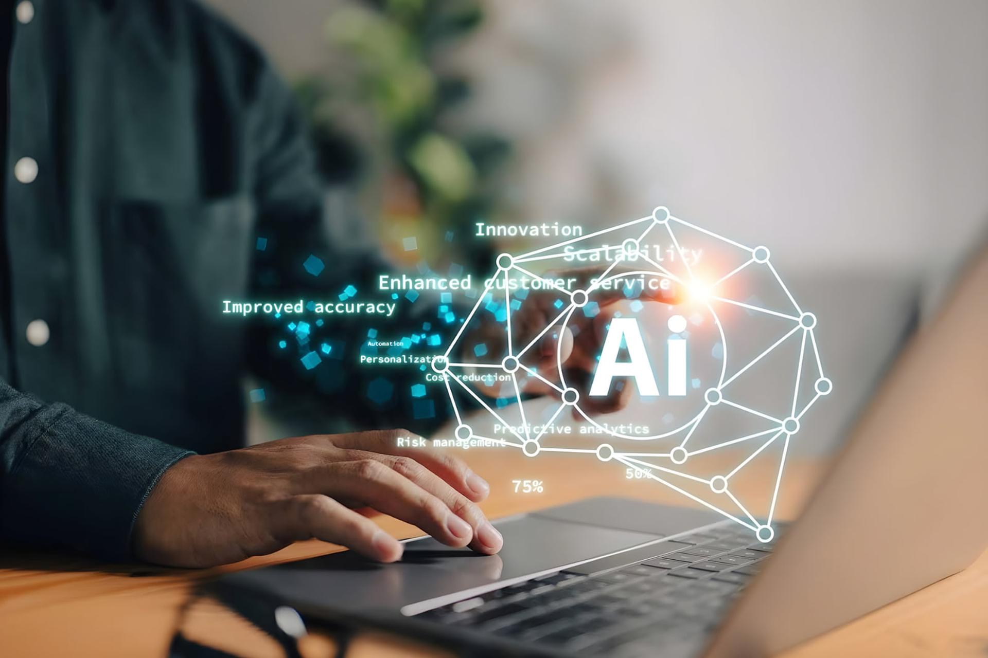 نمودار شبکه هوش مصنوعی (AI) روی صفحه نمایش لپ‌تاپ