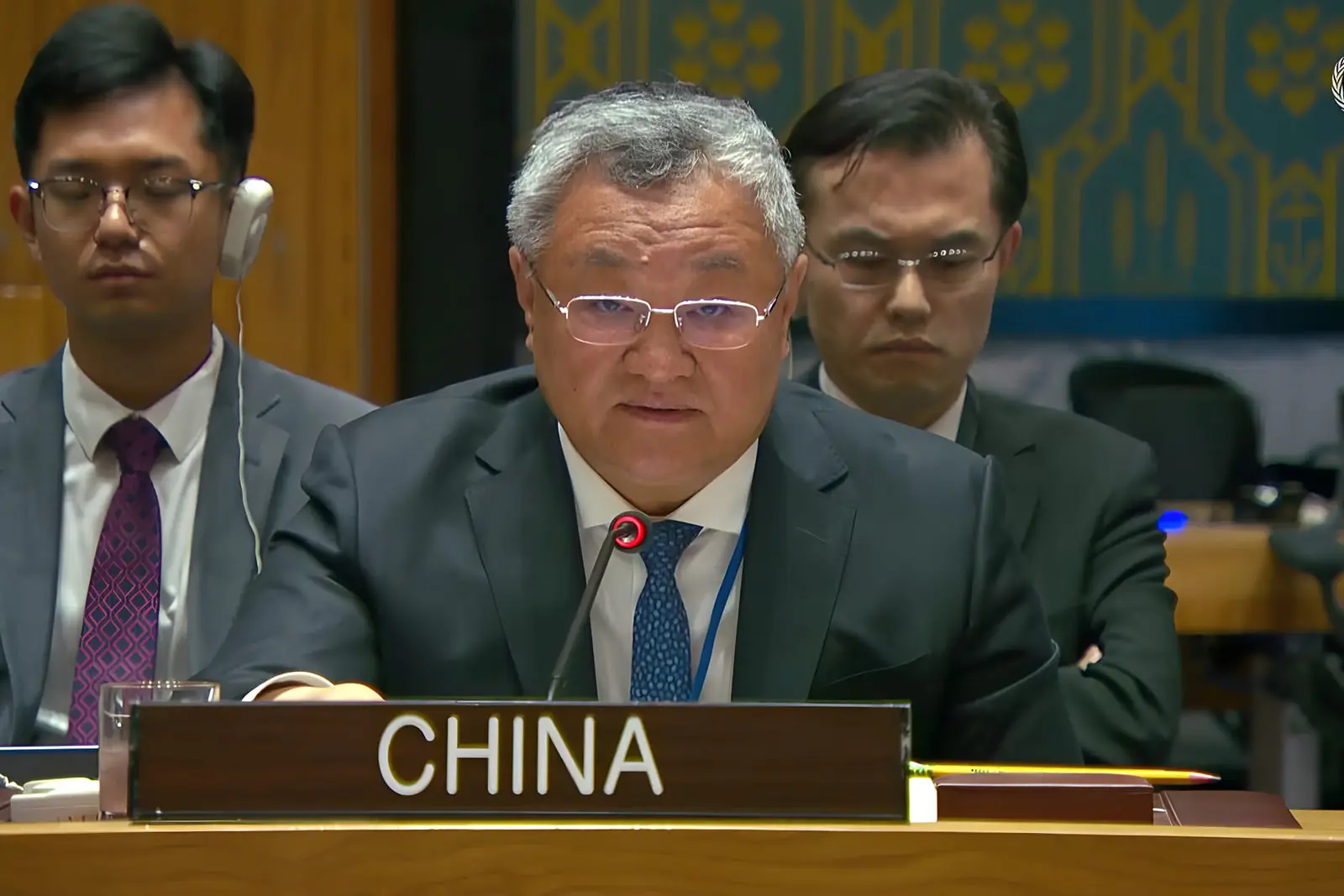 نماینده چین (China) در نشست سازمان ملل متحد در حال سخنرانی