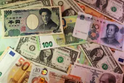 اسکناس‌های متنوع از جمله ین ژاپن (Japanese Yen) و یورو و دلار آمریکا روی هم قرار گرفته‌اند