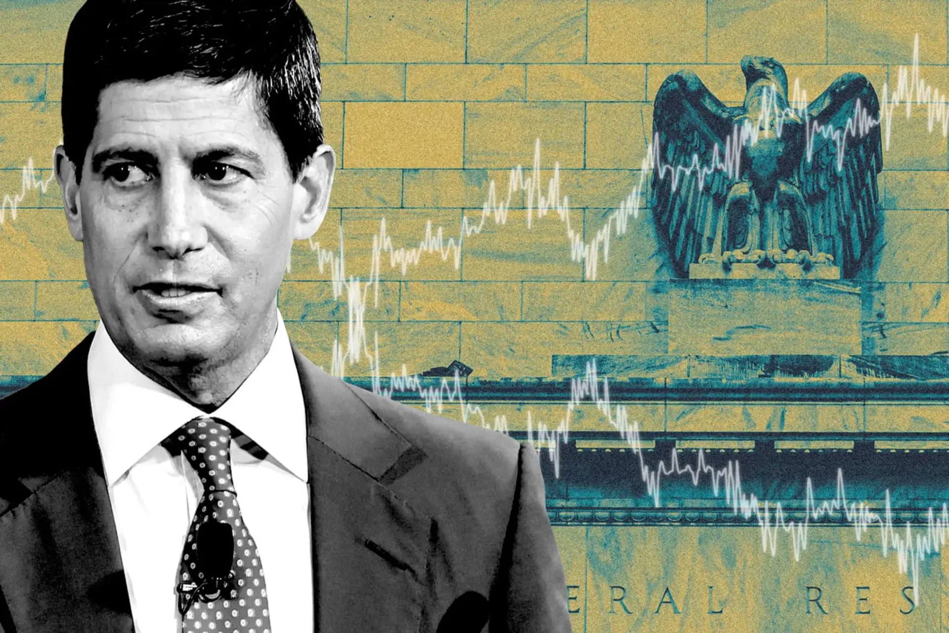 نمودار نوسانات اقتصادی روی ساختمان فدرال رزرو (Federal Reserve)