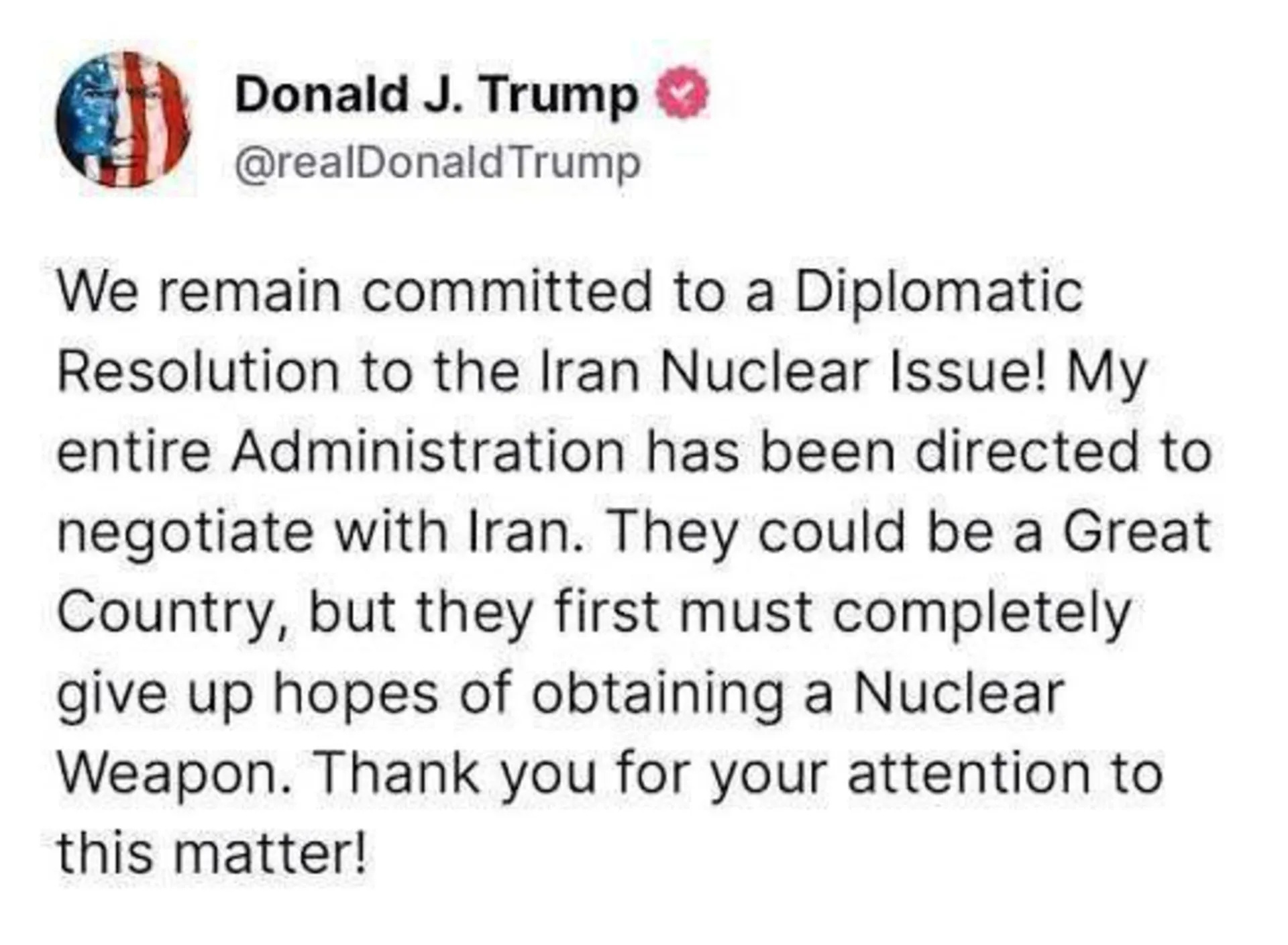 پیام ترامپ در «تروث سوشال»