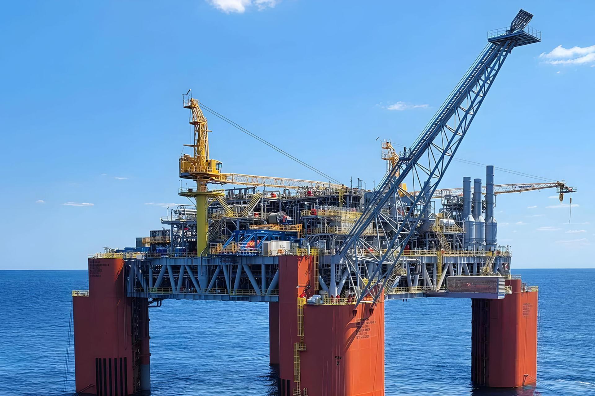 دکل استخراج نفت (Oil Rig) در میان اقیانوس با جرثقیل‌های بزرگ