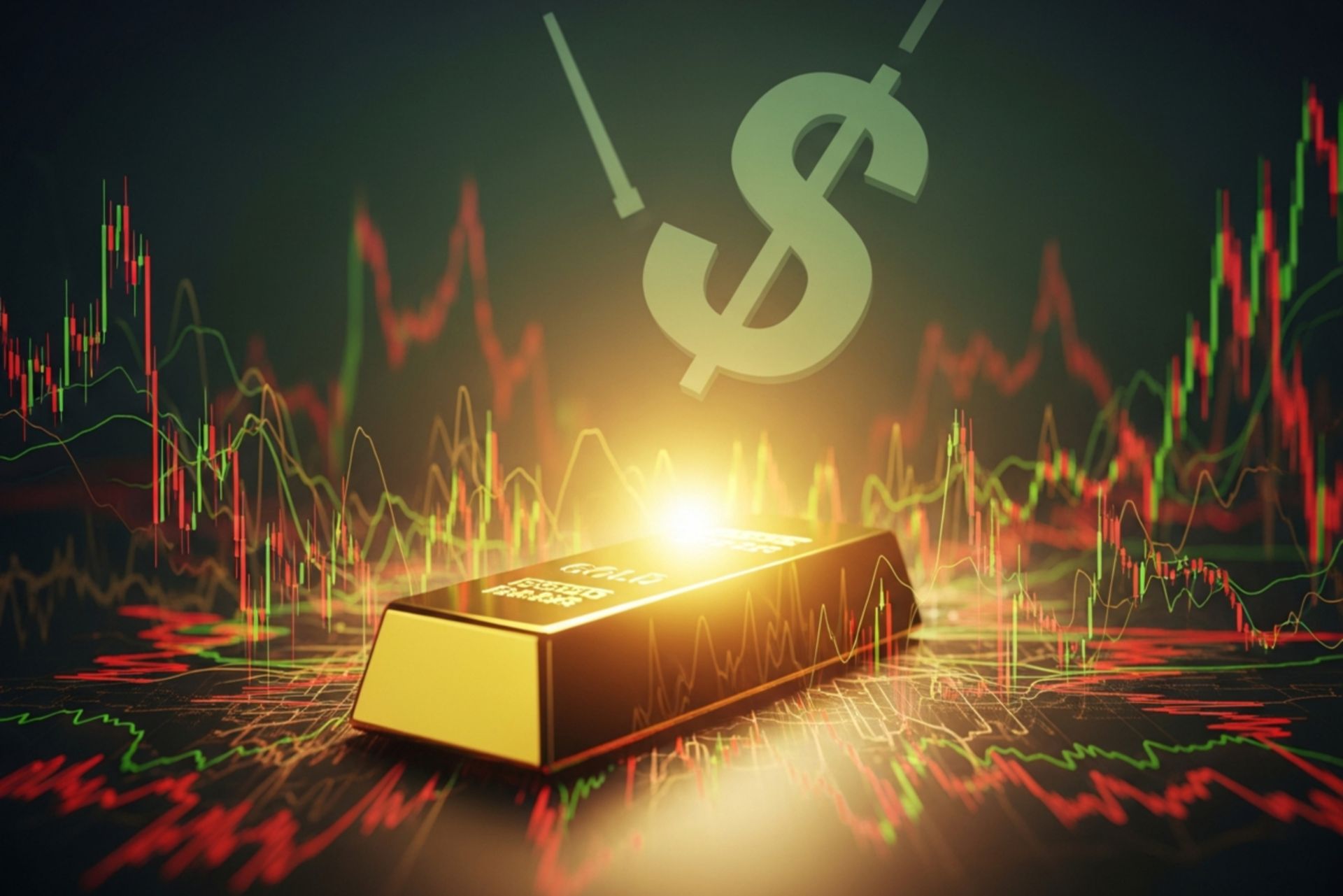 شمش طلا در برابر نمودارهای نزولی بازار مالی و دلار