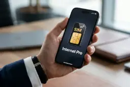 نمایش کارت سیم‌کارت 5G و عبارت Internet Pro روی صفحه گوشی هوشمند