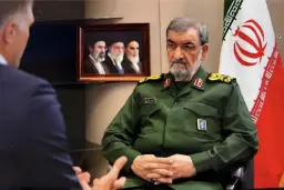 سردار محمد باقری (Mohammad Bagheri) در لباس نظامی در یک جلسه رسمی