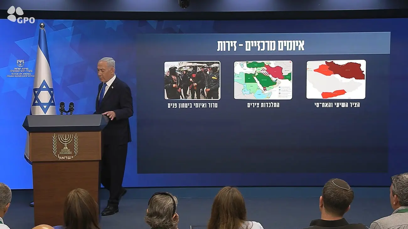 نقشه خاورمیانه با تقسیم‌بندی چهارگانه در سخنرانی بنیامین نتانیاهو (Benjamin Netanyahu)
