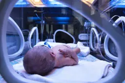 نوزاد تازه متولد شده درون دستگاه انکوباتور (Incubator) در بخش مراقبت‌های ویژه