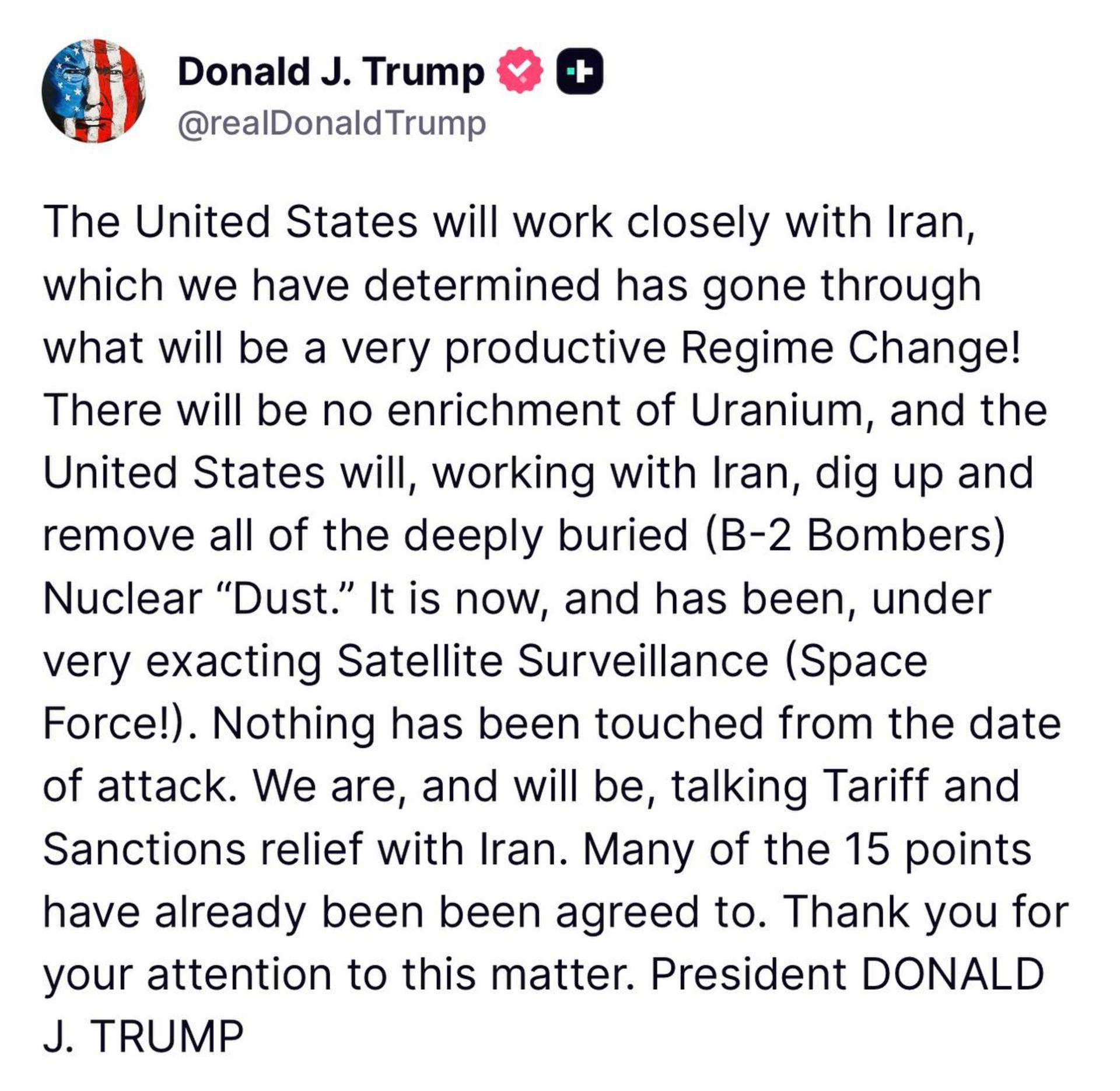 پست تازه ترامپ درباره ایران