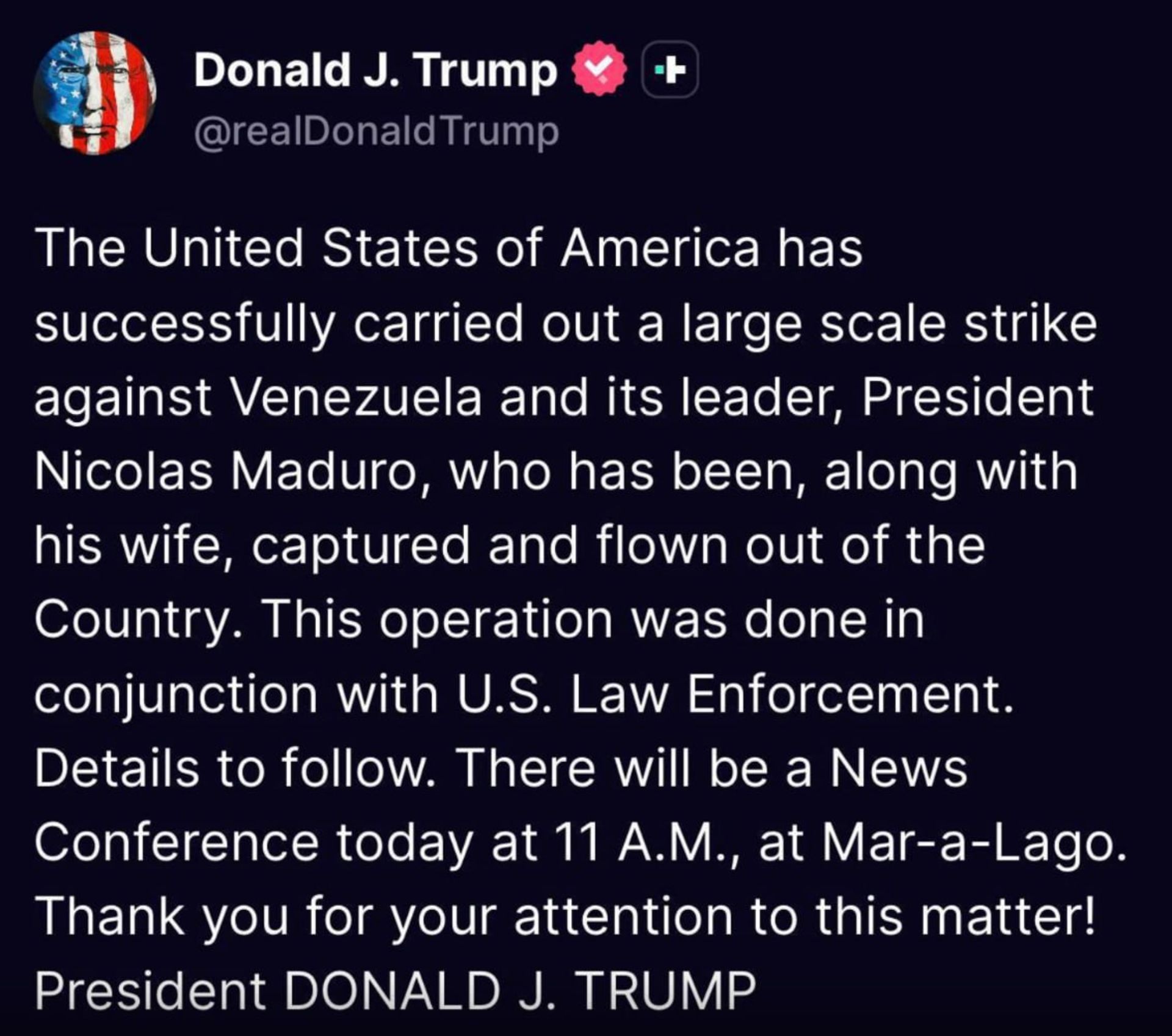 توییت ترامپ بازداشت مادورو