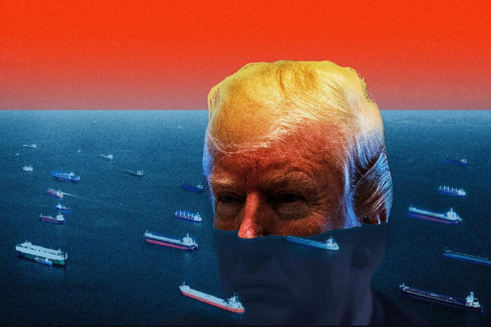 تصویر غرق شده ترامپ در میان کشتی ها