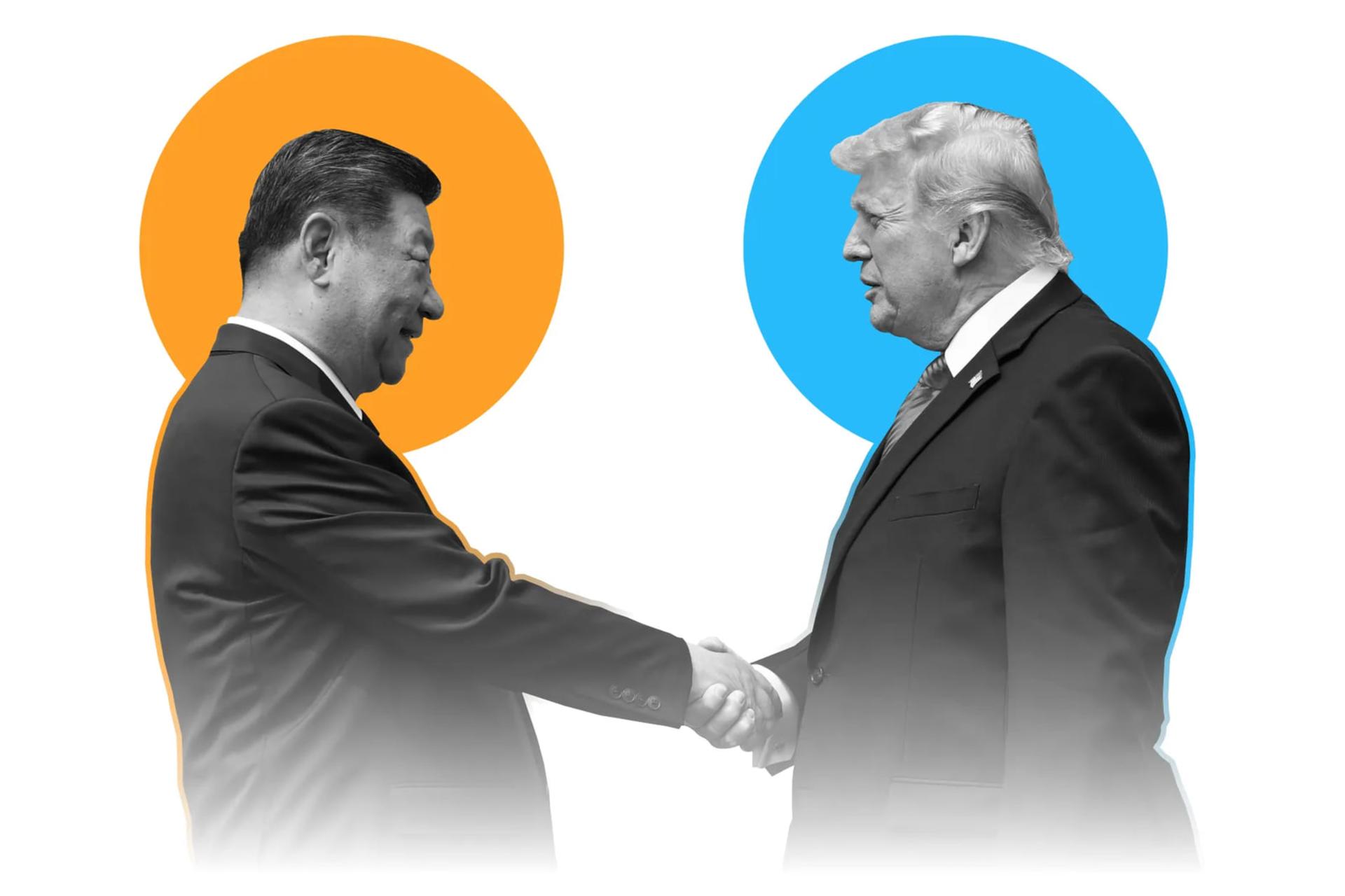 دست دادن شی جین‌پینگ (Xi Jinping) و دونالد ترامپ (Donald Trump) روسای جمهور آمریکا و چین 